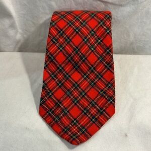 Red Royal Stewart Tartan Vintage Mass Brothers Florida Wool Plaid Wide Tie